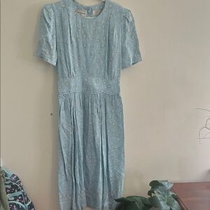 Vintage Karin Stevens Blue Floral Dress‎ 80s Miss Honey prairie Modest Retro 12